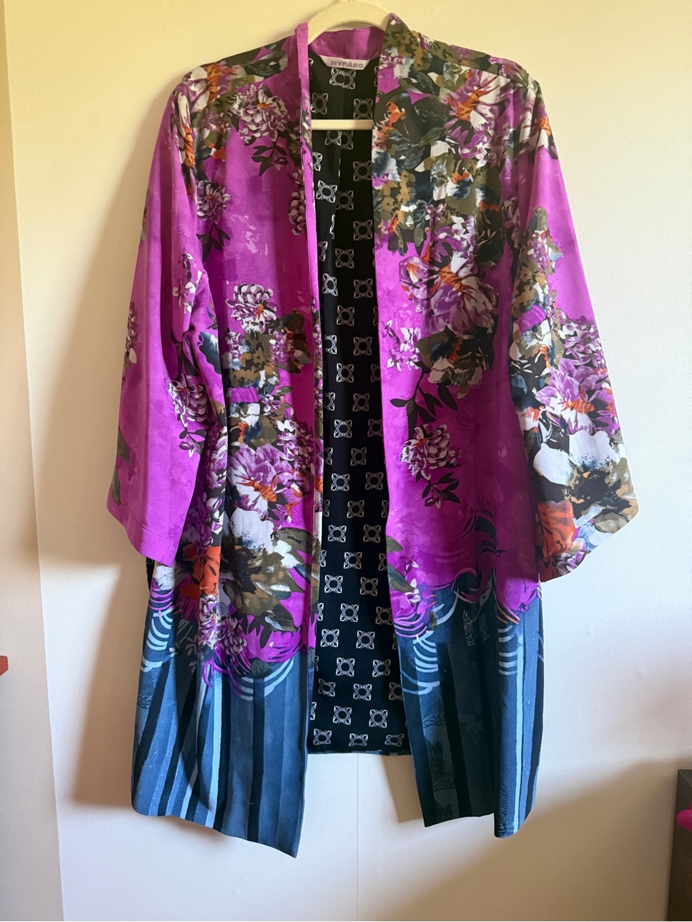 Nygard Floral Kimono Duster Cardigan XL Purple Boho Open Front Jacket